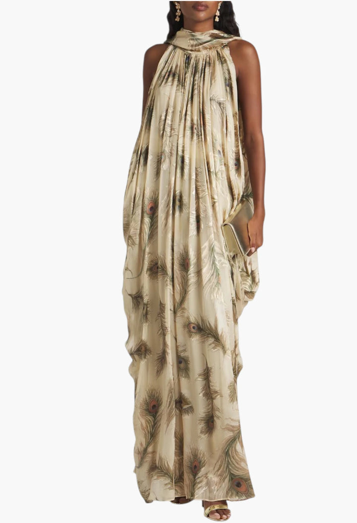 Ascent Burnout printed silk halterneck gown