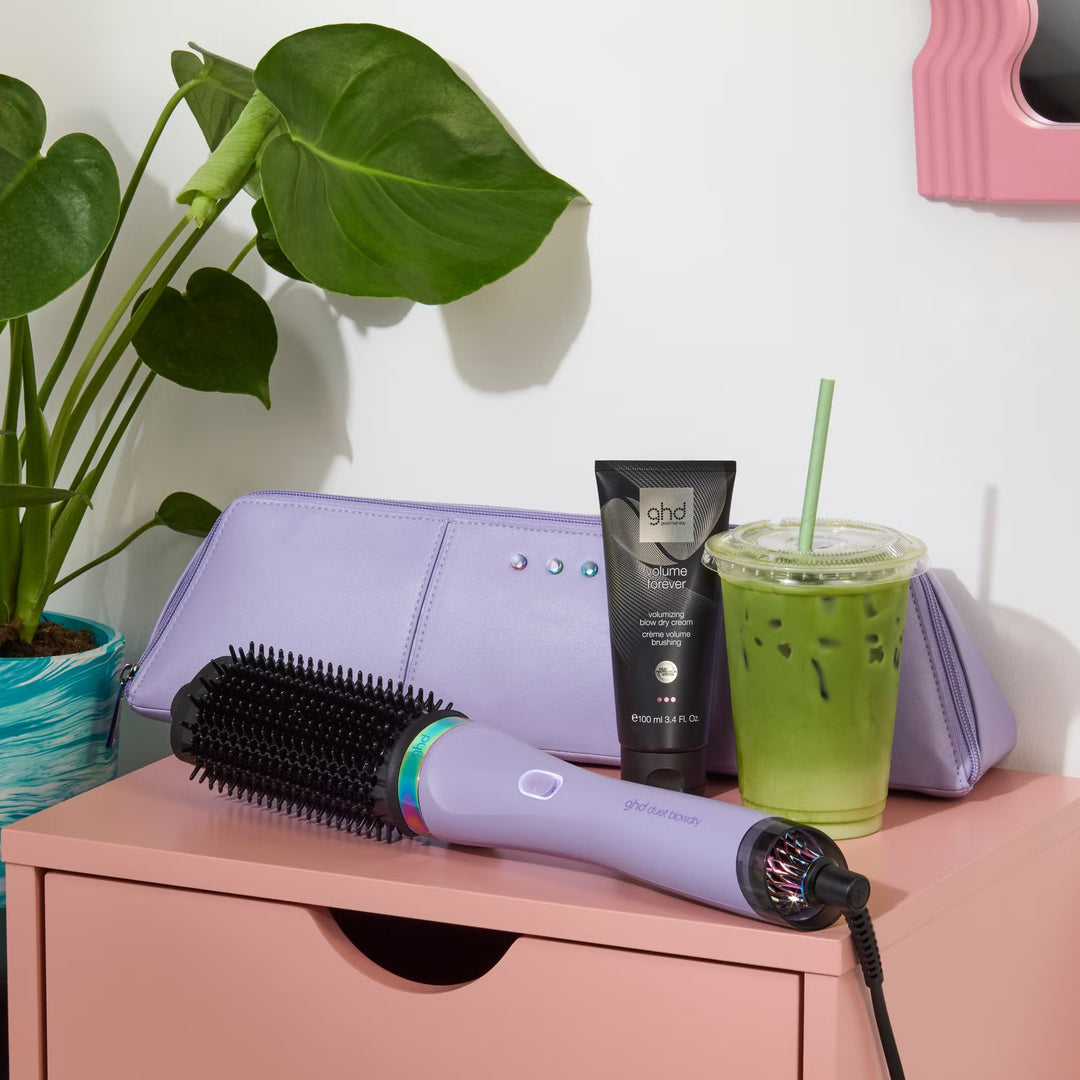 Duet Blowdry Limited Edition Hair Dryer Brush in Galactic Lilac with Matching Heat-Resistant Bag & Mat - GLAM MODA