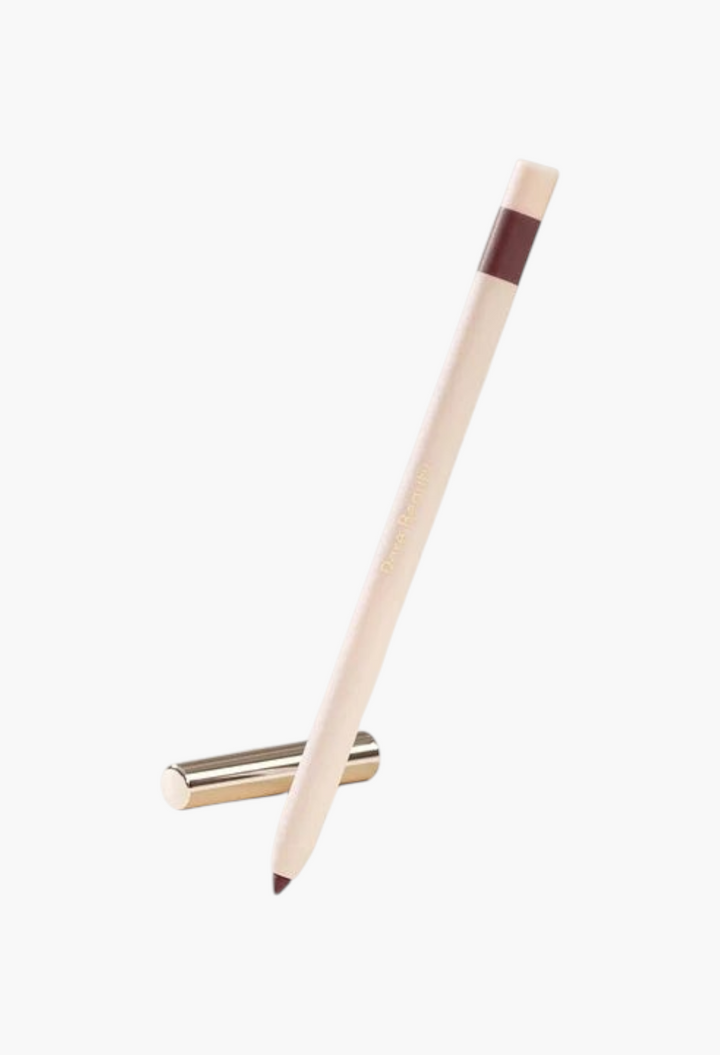 GLAM MODA Kind Words matte lip liner in a deep brown shade with a sleek beige pencil body and gold cap.
