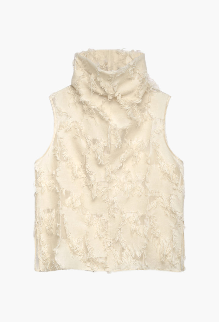 Ecru - Semi-Sheer Top With Fringe Details Woman - GLAM MODA