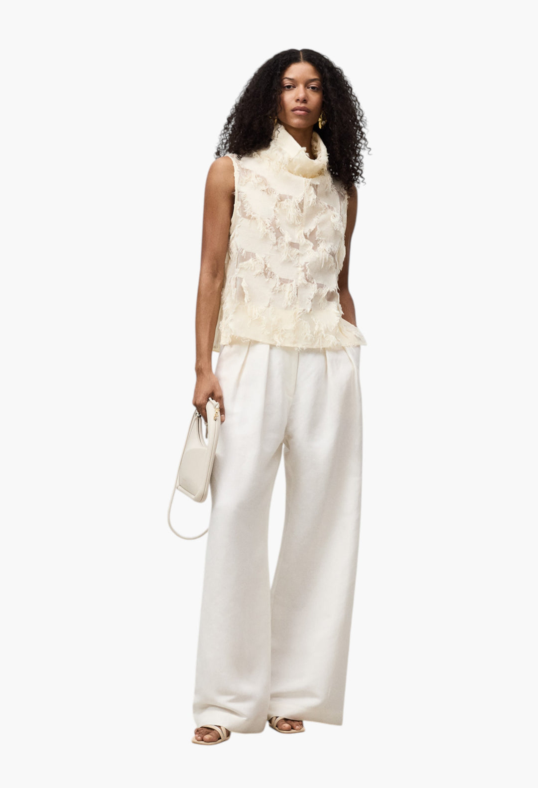 Ecru - Semi-Sheer Top With Fringe Details Woman - GLAM MODA