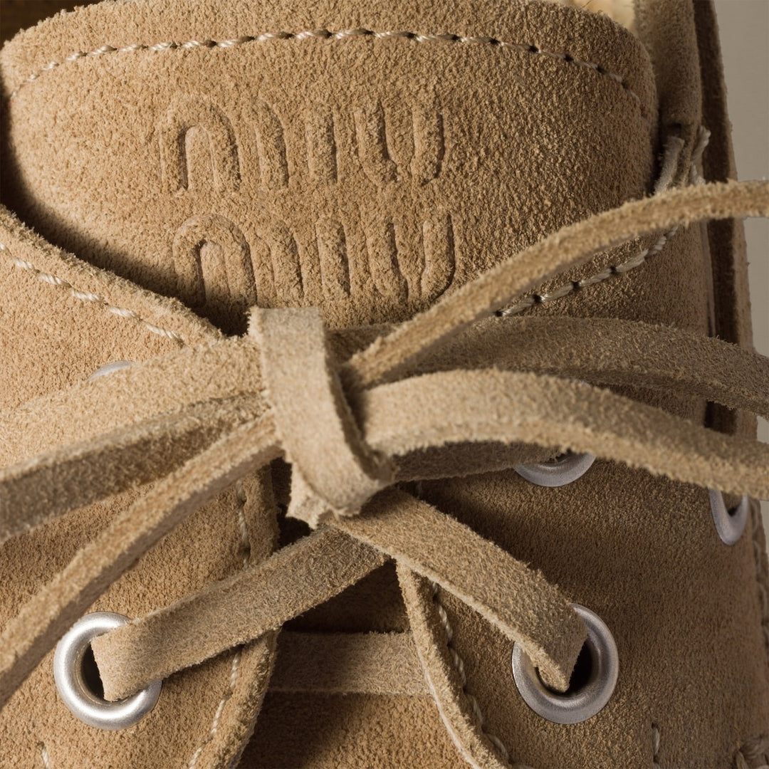 Ecru - Suede And Raffia Boat Shoes - GLAM MODA