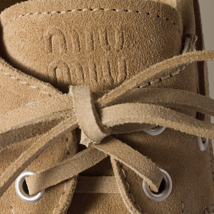 Ecru - Suede And Raffia Boat Shoes - GLAM MODA
