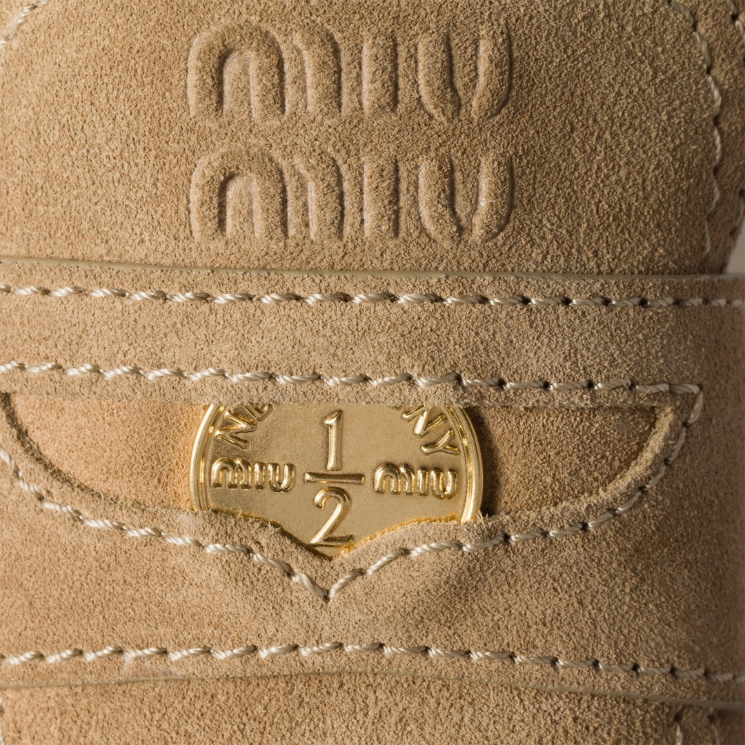 Ecru - Suede And Raffia Flatform Mules - GLAM MODA