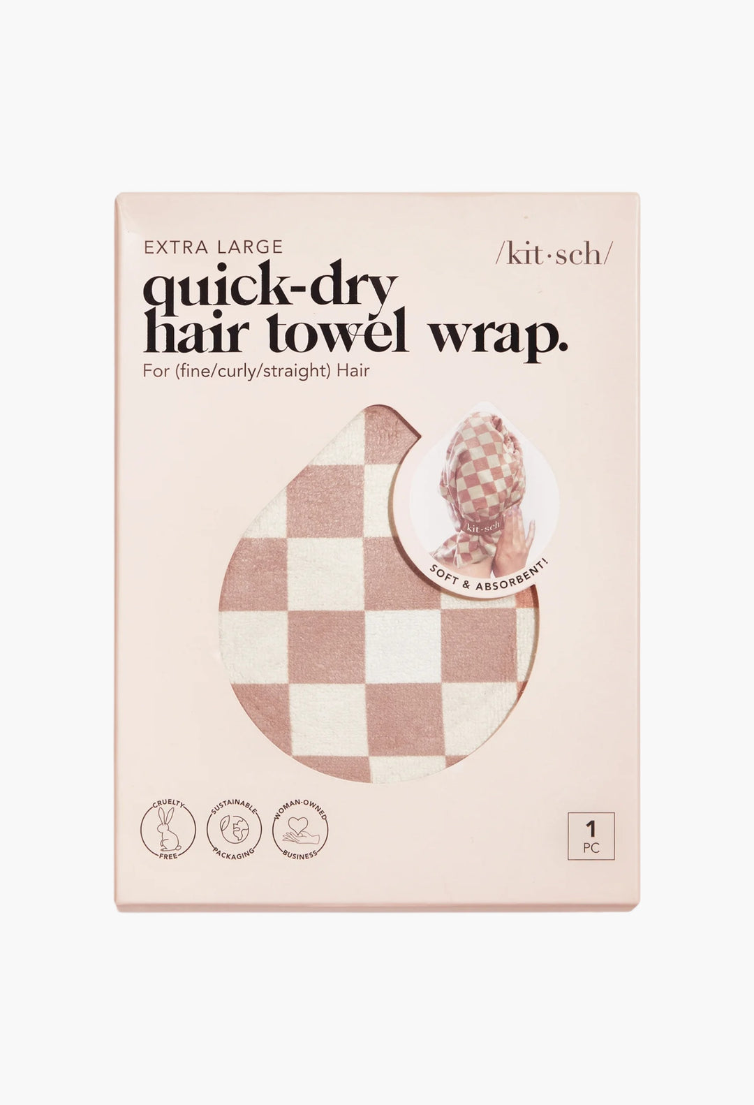 Extra Large Quick-Dry Hair Towel Wrap - Terracotta Checker - GLAM MODA