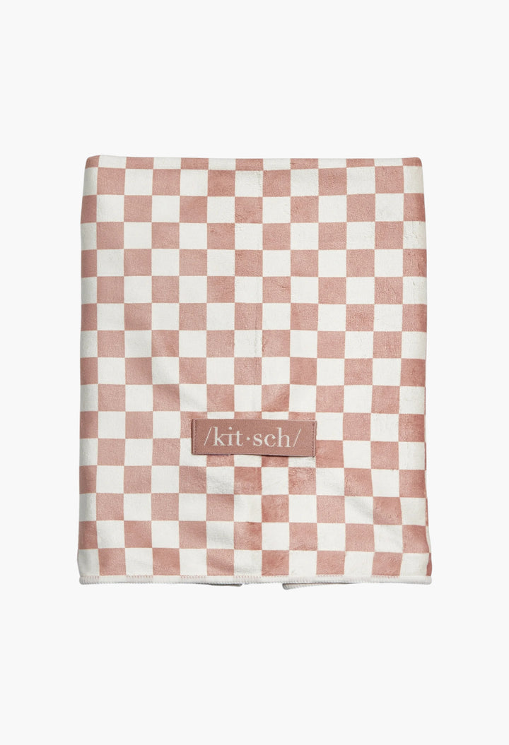 Extra Large Quick-Dry Hair Towel Wrap - Terracotta Checker - GLAM MODA