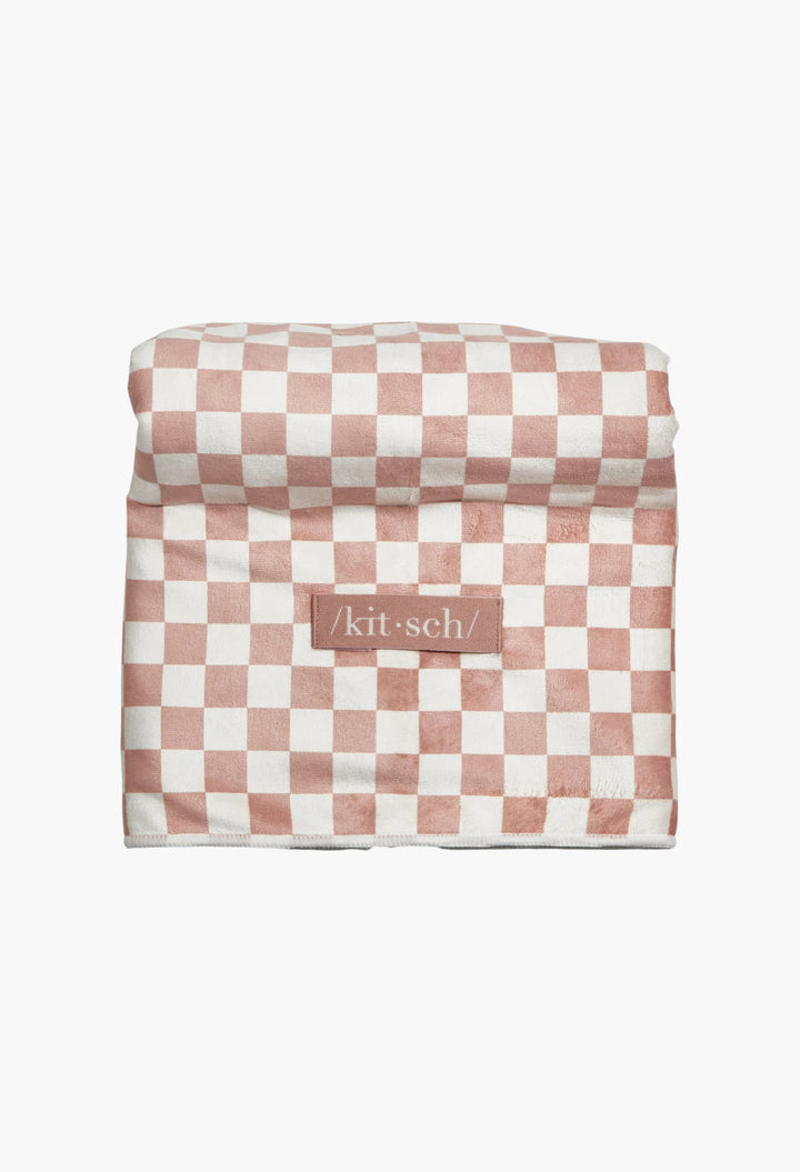Extra Large Quick-Dry Hair Towel Wrap - Terracotta Checker - GLAM MODA
