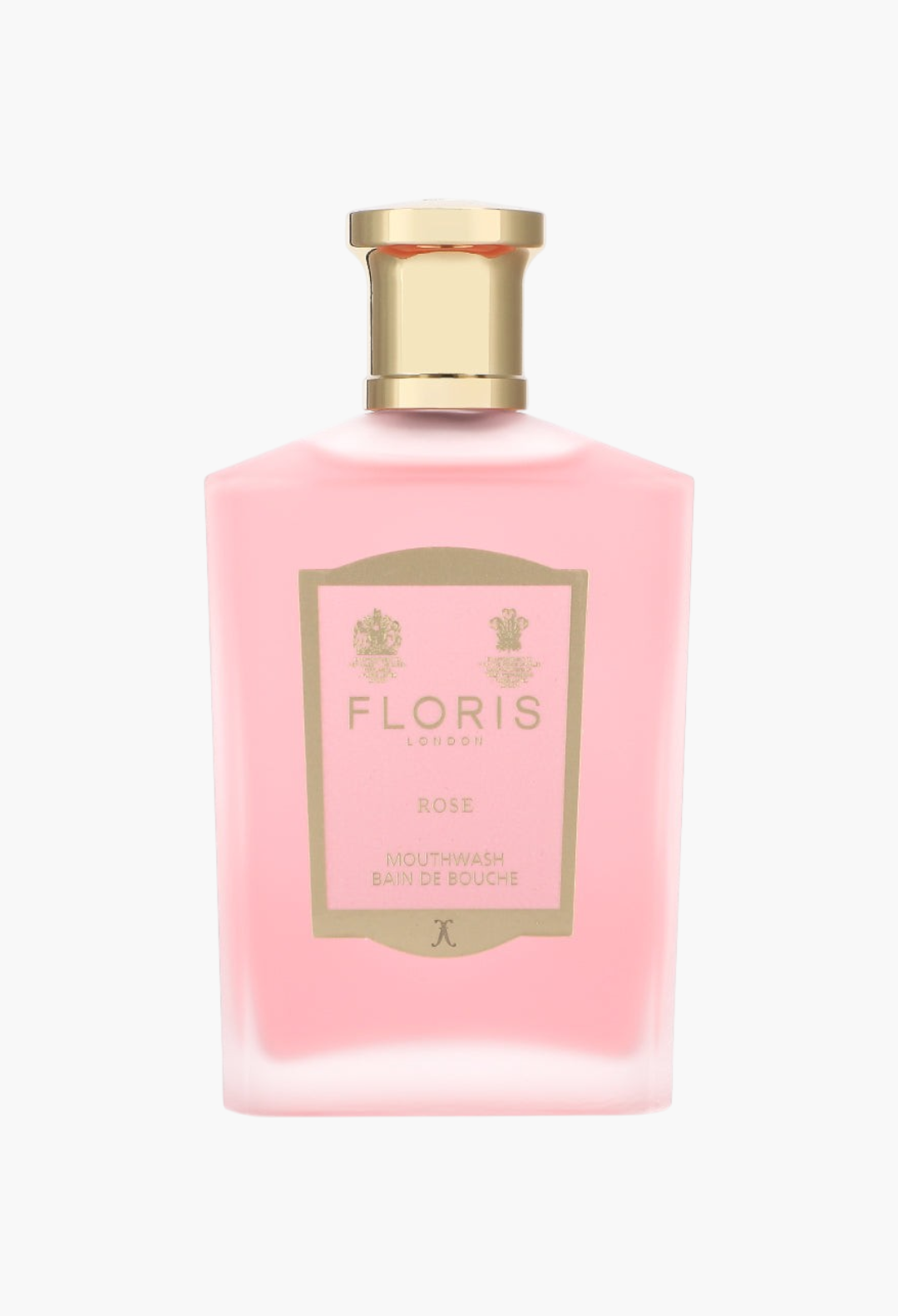 GLAM MODA concentrated rose mouthwash in a frosted pink glass bottle with a gold cap and elegant label