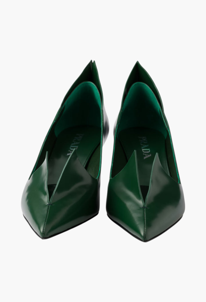 Fir Green - Brushed Leather Pumps - GLAM MODA