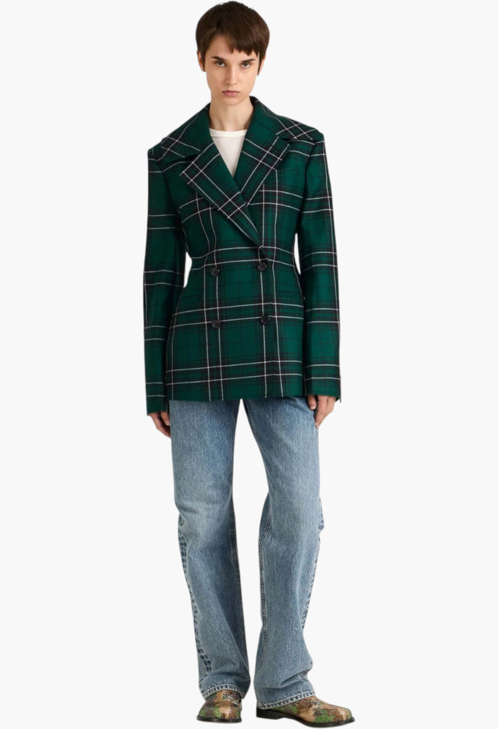 Fitted Waist Tailored Jacket In Forest Green - GLAM MODA