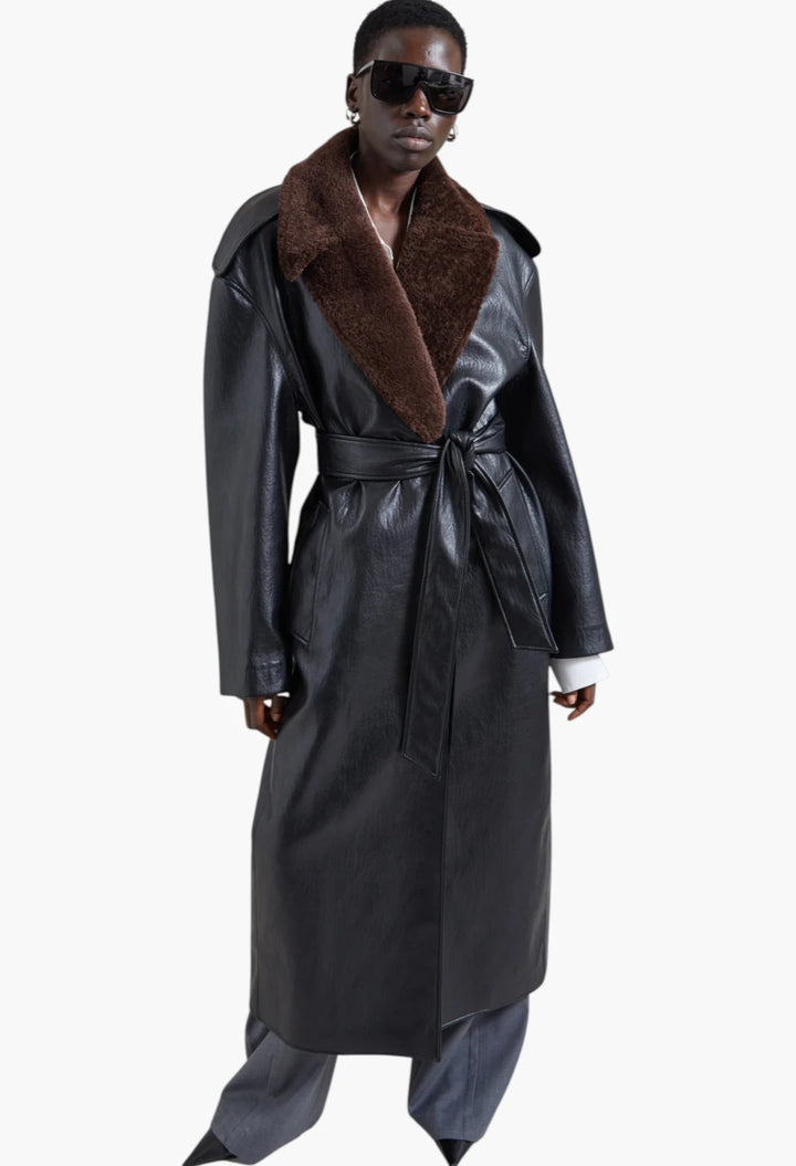 Edra Removable Collar Trench Coat - Black