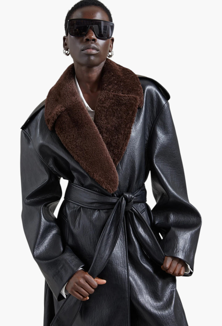 Edra Removable Collar Trench Coat - Black