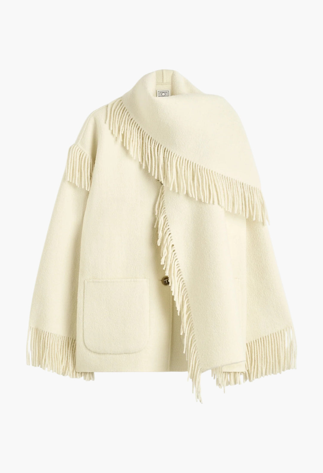 Fringed Scarf Jacket Winter White - GLAM MODA