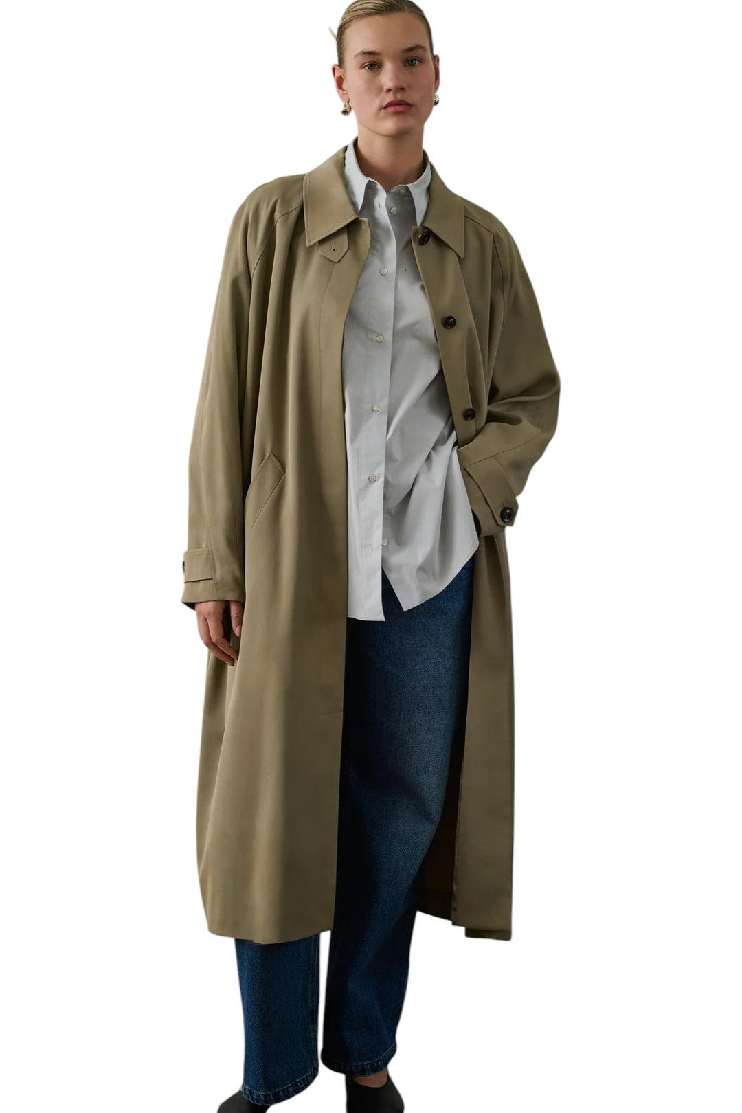 Fritz Trench  Sage Soft Viscose Twill Trench - GLAM MODA