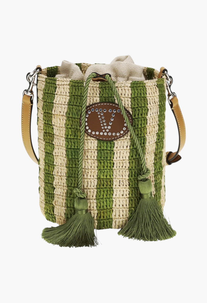 Striped Raffia Bucket Bag - GLAM MODA