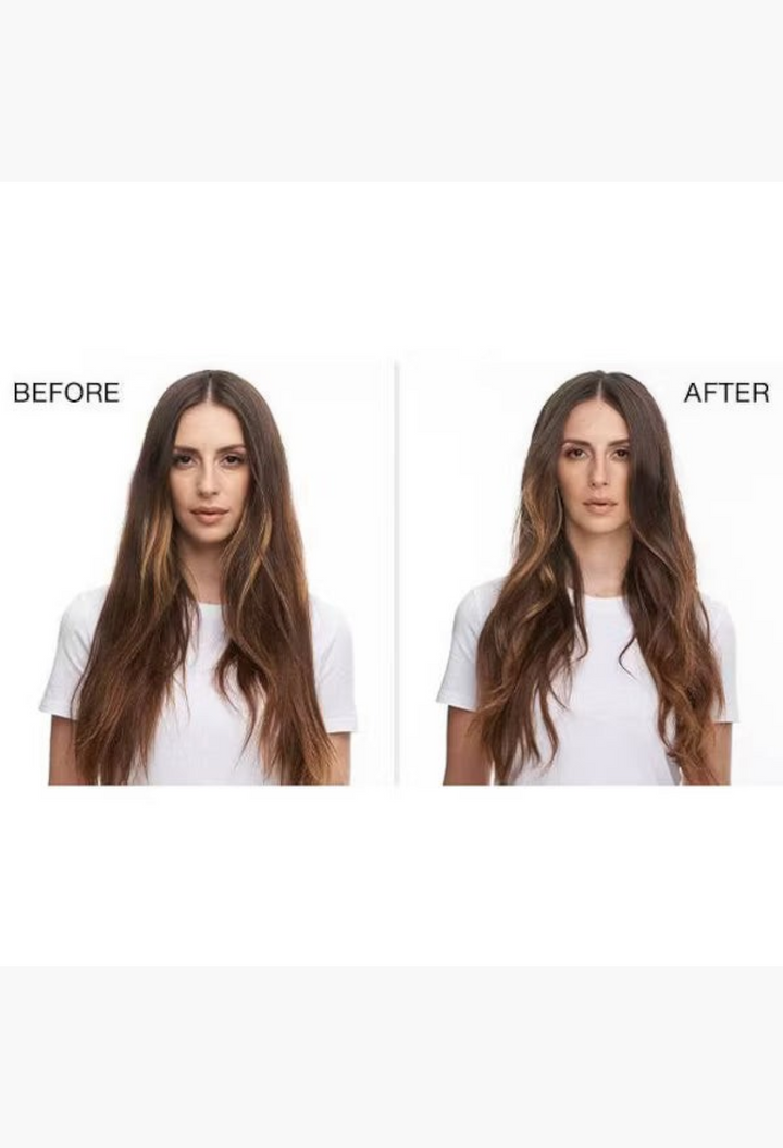 GLAM MODA before and after comparison of hair styled with Kenra Super Hold Finishing Spray for added volume