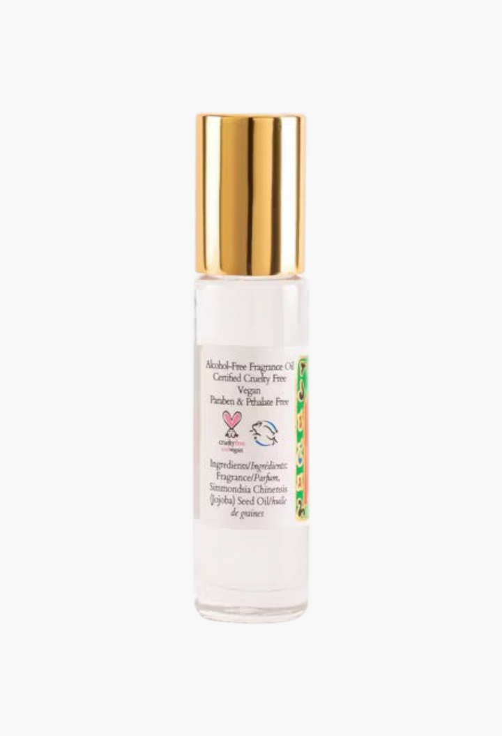 GLAM MODA Nemat Amber fragrance oil roll-on bottle with gold cap and clear glass, travel-friendly design.
