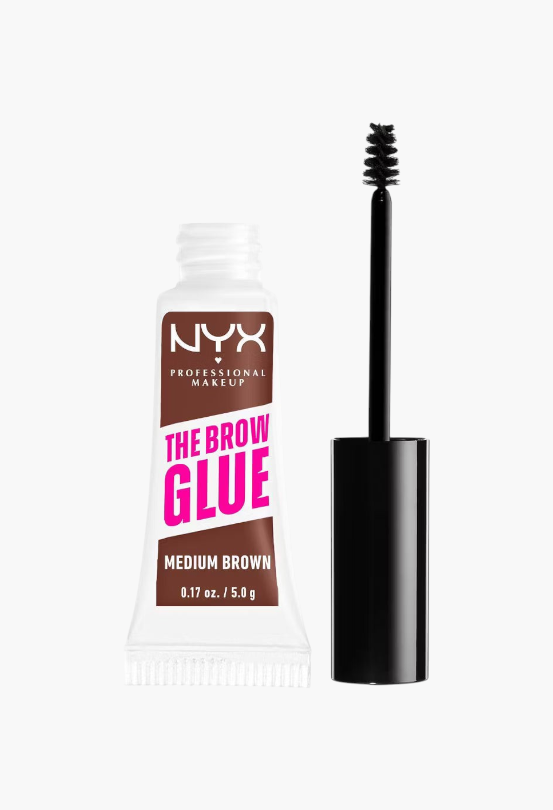 GLAM MODA NYX Professional Makeup Brow Glue in Medium Brown with applicator brush for extreme hold and styling.