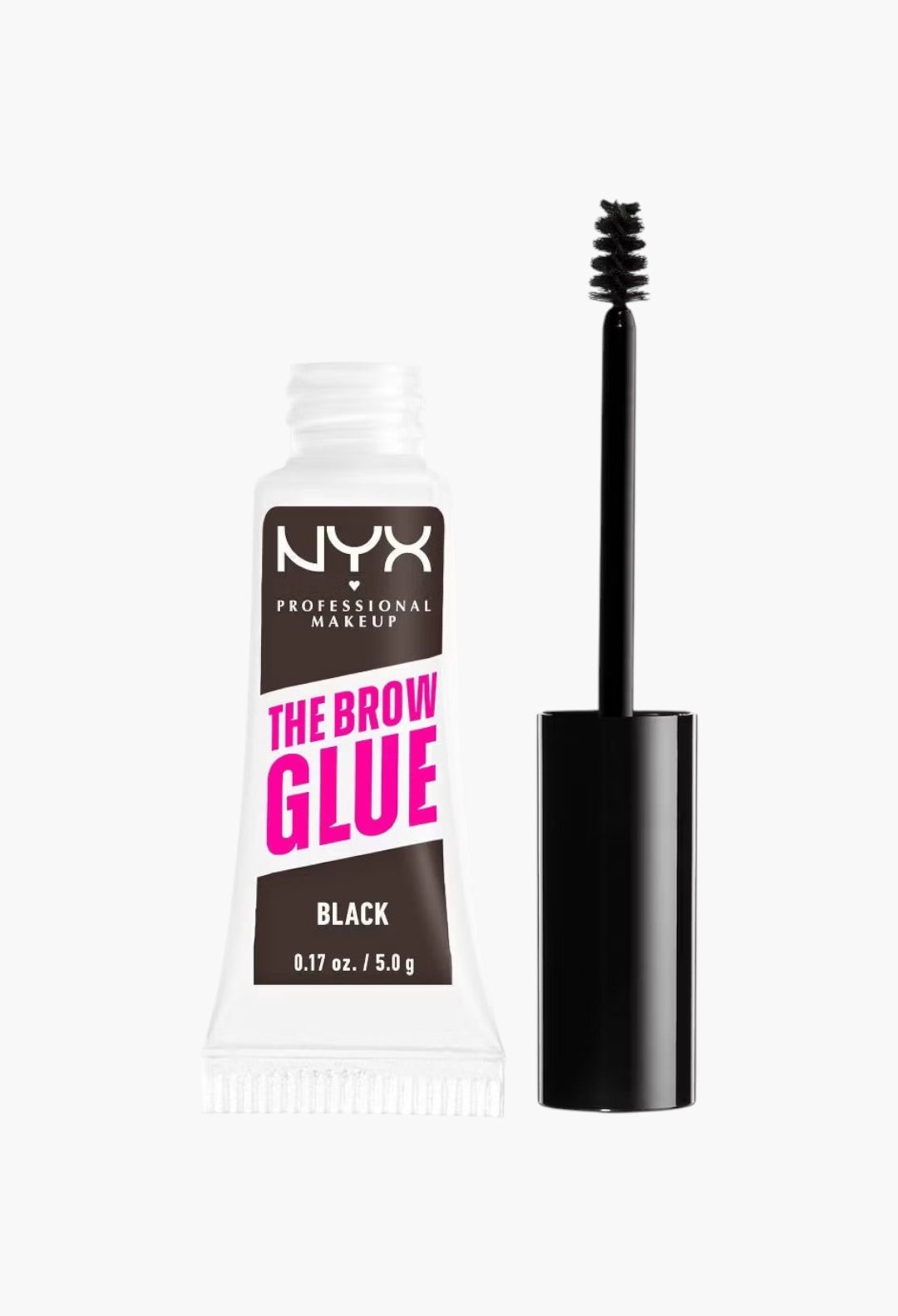 GLAM MODA NYX Professional Makeup Brow Glue in black with a spoolie applicator for extreme hold and styling.