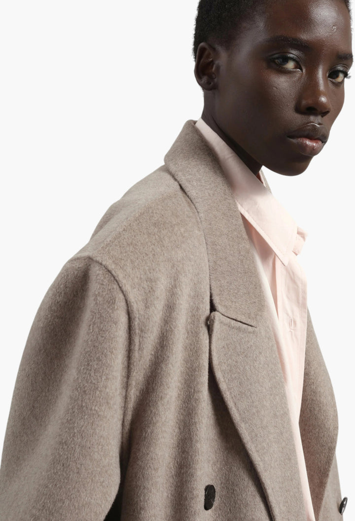 Gaia Double Breasted Coat - Taupe Melange - GLAM MODA