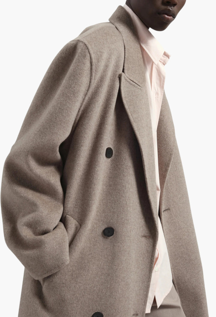 Gaia Double Breasted Coat - Taupe Melange - GLAM MODA