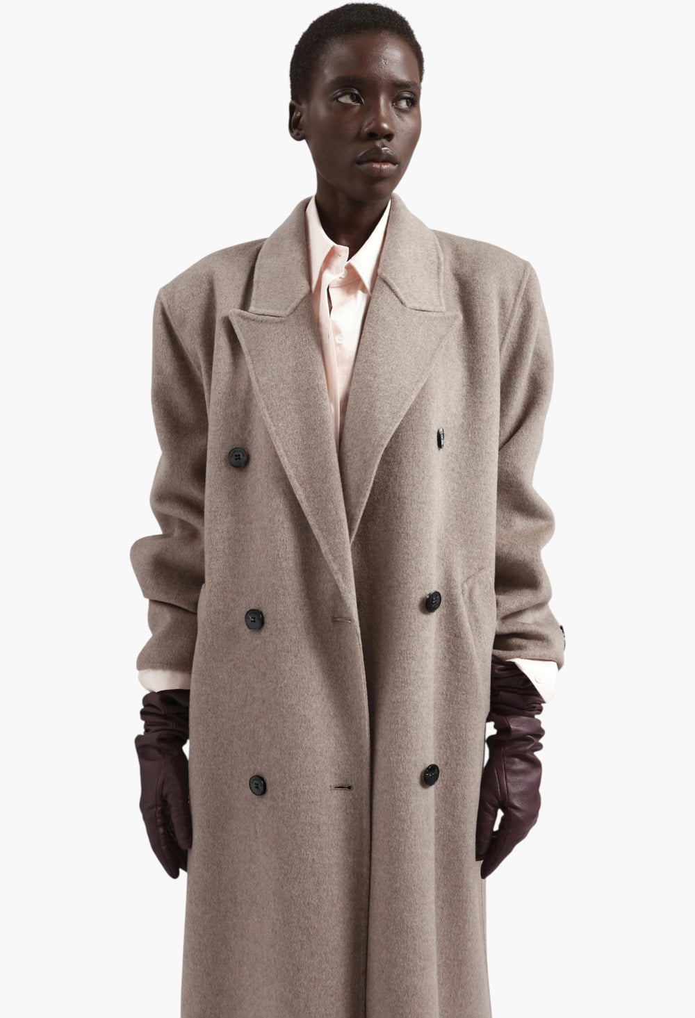 Gaia Double Breasted Coat - Taupe Melange - GLAM MODA