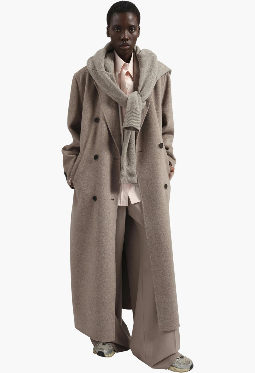 Gaia Double Breasted Coat - Taupe Melange - GLAM MODA