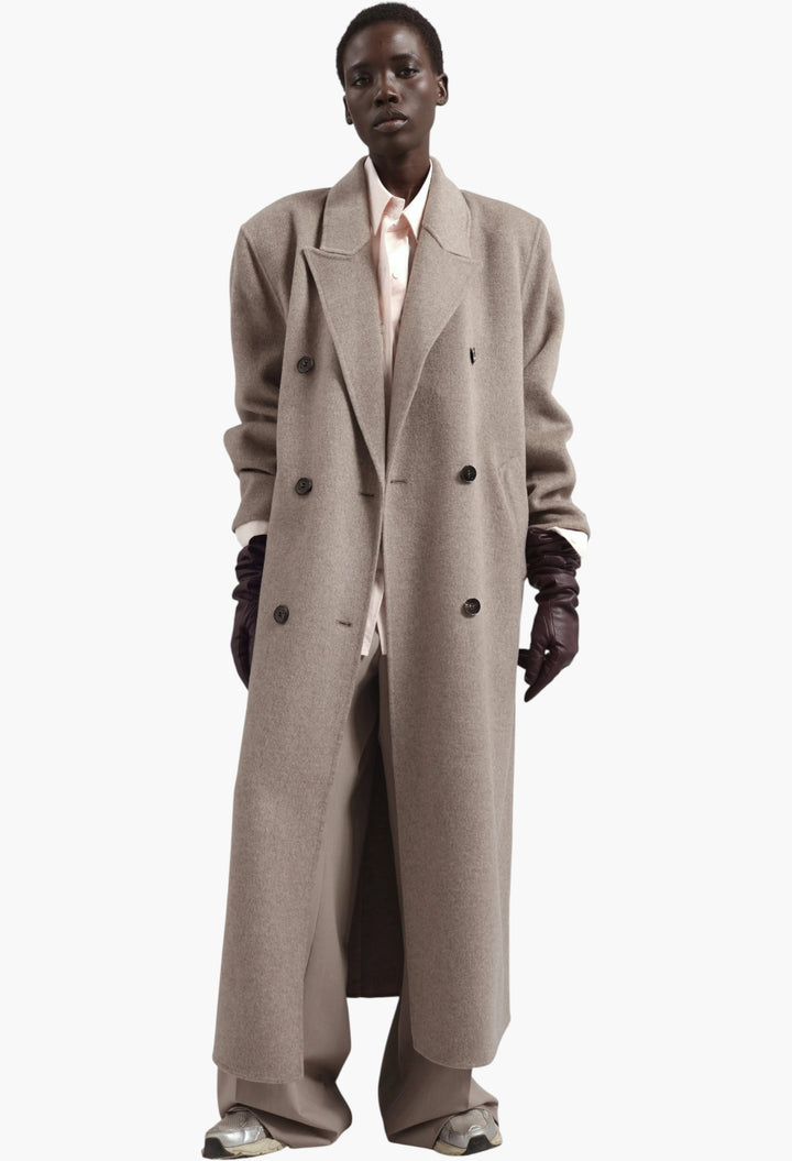 Gaia Double Breasted Coat - Taupe Melange - GLAM MODA