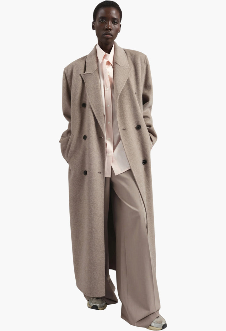Gaia Double Breasted Coat - Taupe Melange - GLAM MODA