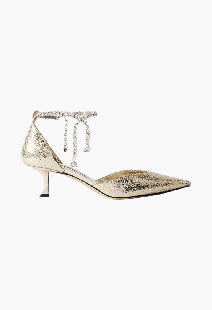 Gold - Stevie 50 Crystal-Embellished Metallic Crinkled-Leather Pumps - GLAM MODA