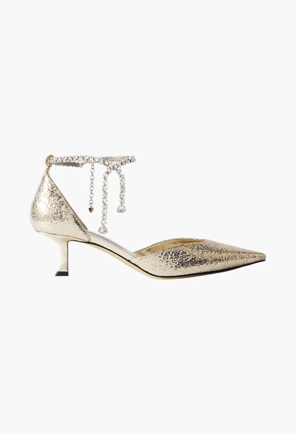 Gold - Stevie 50 Crystal-Embellished Metallic Crinkled-Leather Pumps