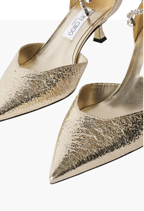 Gold - Stevie 50 Crystal-Embellished Metallic Crinkled-Leather Pumps