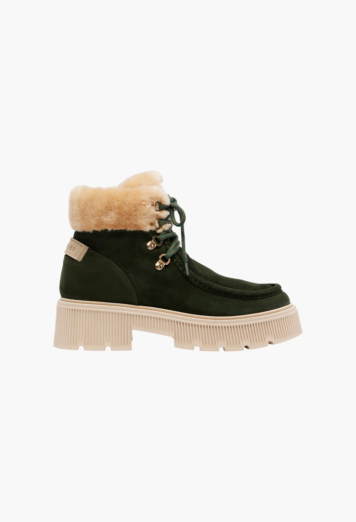 Green, Beige - Turin Shearling-Trimmed Suede Lace-Up Boots - GLAM MODA