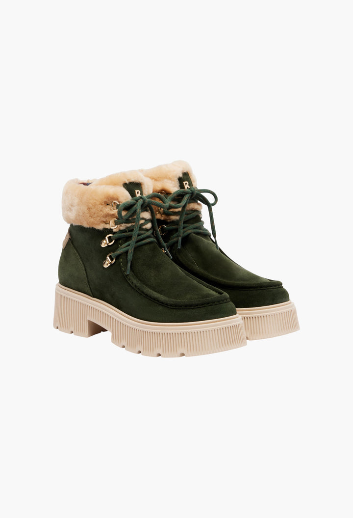 Green, Beige - Turin Shearling-Trimmed Suede Lace-Up Boots - GLAM MODA
