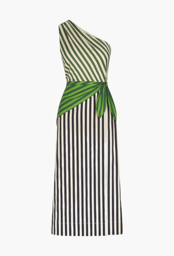 Green Multi Stripe Combo - Belem Poplin Midi Dress - Green Multi Stripe Combo