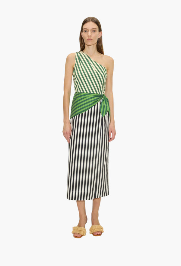 Green Multi Stripe Combo - Belem Poplin Midi Dress - Green Multi Stripe Combo