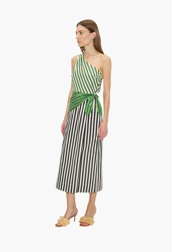 Green Multi Stripe Combo - Belem Poplin Midi Dress - Green Multi Stripe Combo