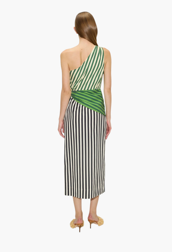 Green Multi Stripe Combo - Belem Poplin Midi Dress - Green Multi Stripe Combo