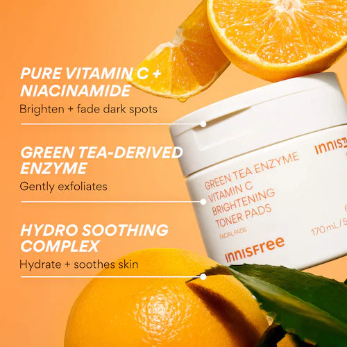 Green Tea Enzyme Vitamin C Brightening + Exfoliating Toner Pads - GLAM MODA