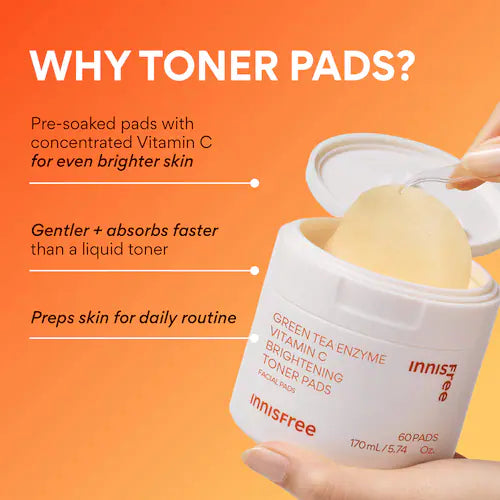 Green Tea Enzyme Vitamin C Brightening + Exfoliating Toner Pads - GLAM MODA