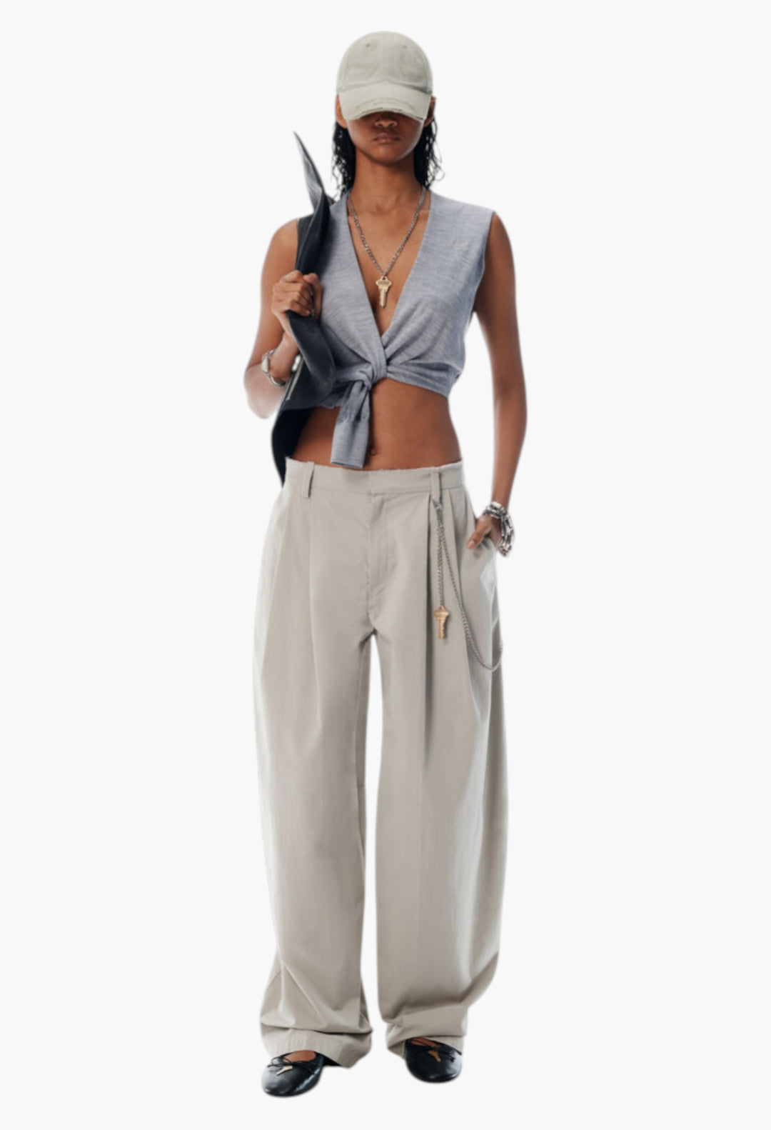 Grey Cotton - Blend Balloon-Leg Pants - GLAM MODA