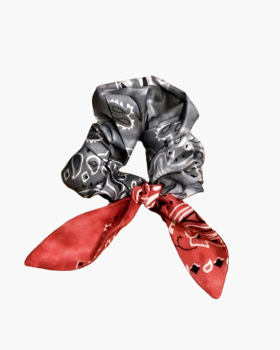 Grey x Red - Bandana Scrunchie