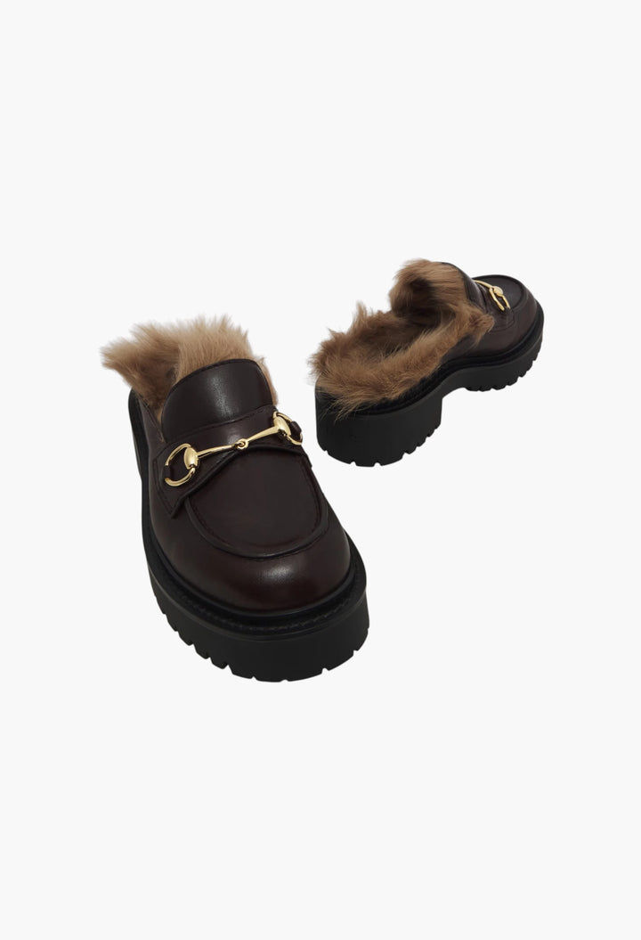 Rhody shearling-lined leather platform mules