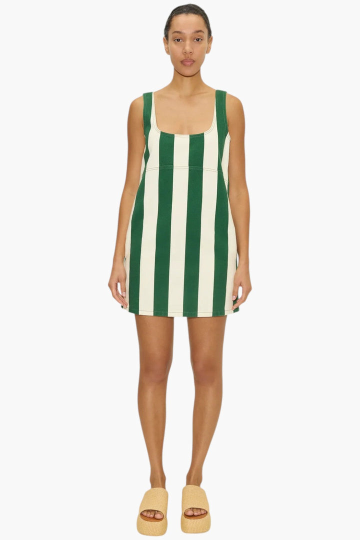 Gummy Green/Ecru - Sahara Striped Denim Dress - GLAM MODA
