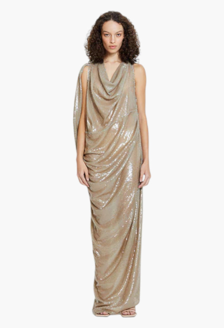 Gwen Sequin Gown In Beige - GLAM MODA