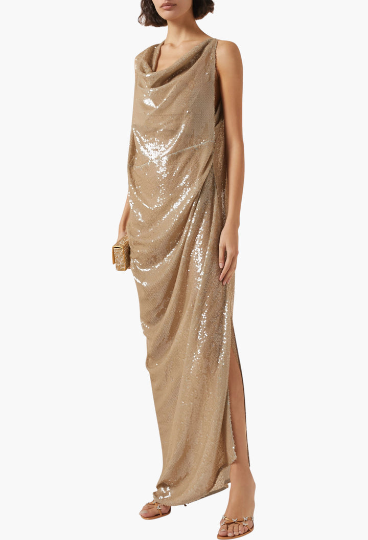 Gwen Sequin Gown In Beige - GLAM MODA