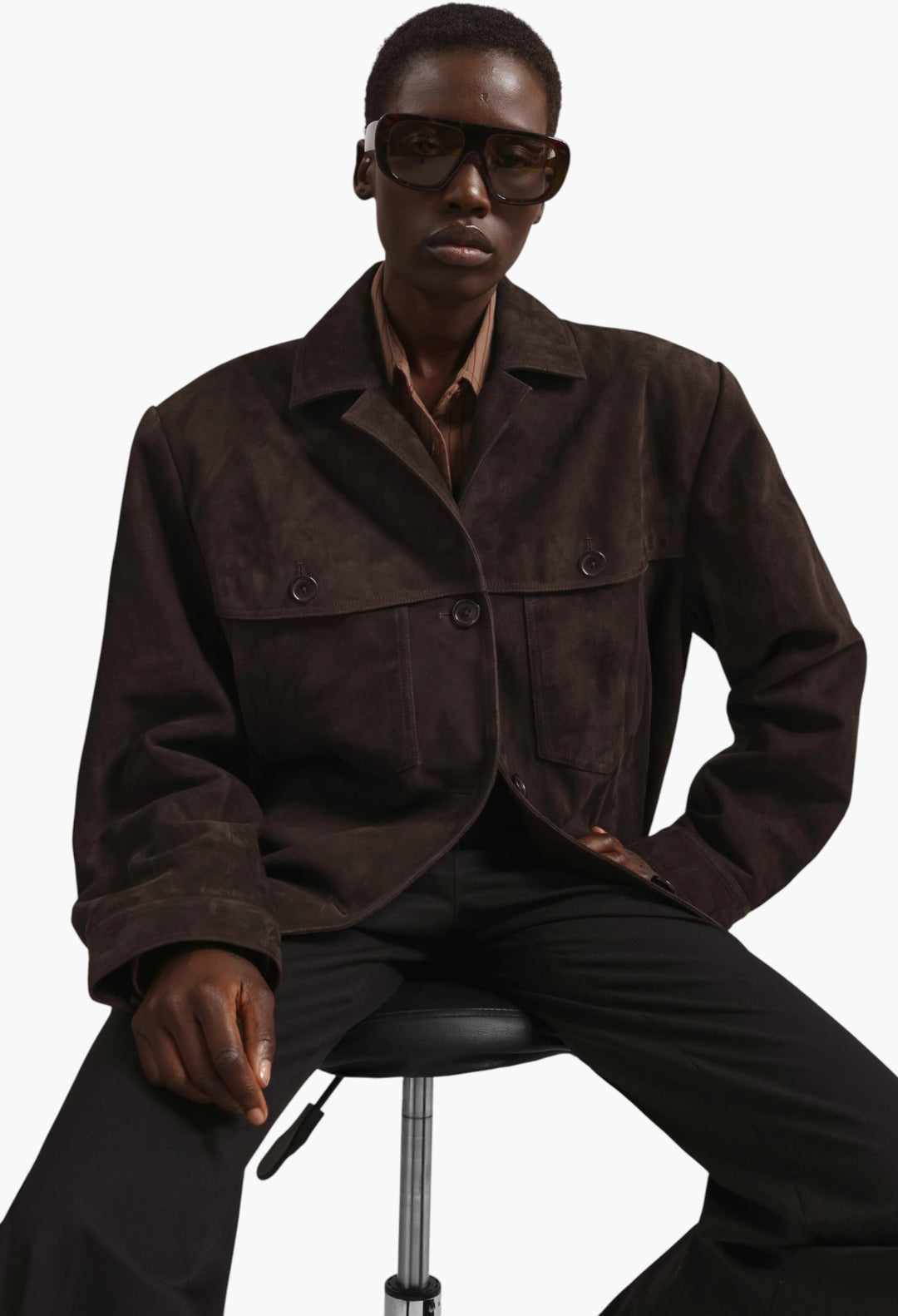 Hester Faux Suede Jacket - Brown - GLAM MODA