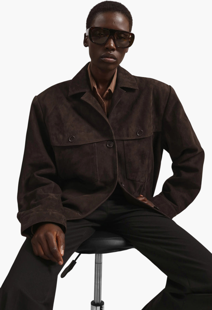 Hester Faux Suede Jacket - Brown - GLAM MODA