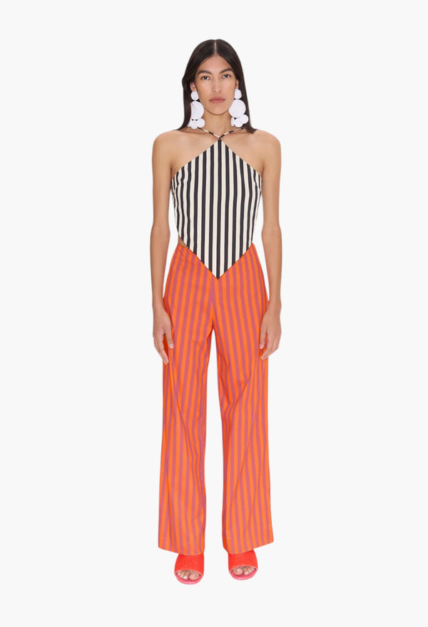 Hibiscus/Tangerine Stripe - Pia Striped Poplin Pant