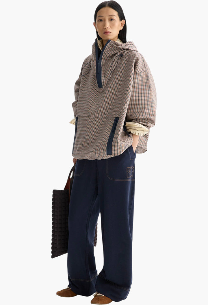 Hooded Chequered Technical Cotton Oversize Coat - GLAM MODA